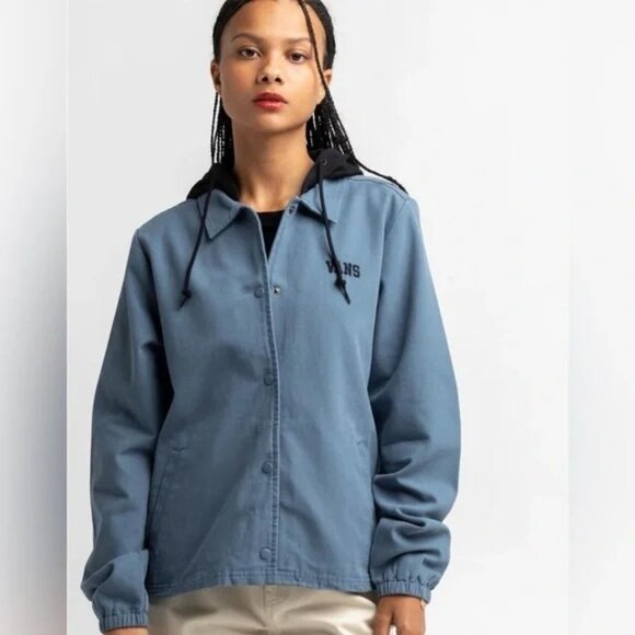 Vans Tripp Hooded Snap Front Canvas Chore Jacket Cement Blue Size Women's Small - Picture 11 of 11